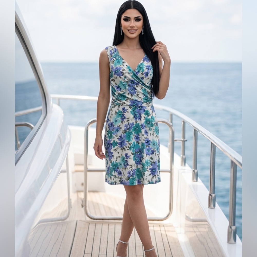 NWOT - Zoda Women’s Faux Wrap Floral Dress with Cap Sleeve - Size 14